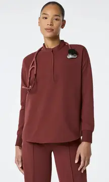 Figs Rafaela Oversized Longsleeve Scrub Top in Walnut, Size Small