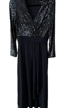 XSCAPE Navy Blue Sequin Gown Dress 10 NWT Long Sleeve Formal‎ Mother Bride