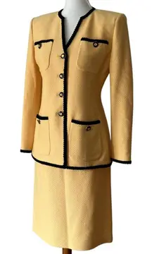 ST JOHN Vintage Suit Set 6 Small Blazer Skirt Knit Jacket Collection Classic