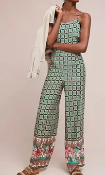 Farm Rio Green Floral Print Honolulu Wide Leg Pant Jumpsuit XS Anthropologie