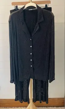 Time and Tru Women's Sparkle Button Front Shirt Black Pants Coverup Large