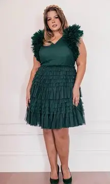 NEW JessaKae Cherish Ruffle Sleeveless Midi Dress Emerald Green Plus Size 4X NWT