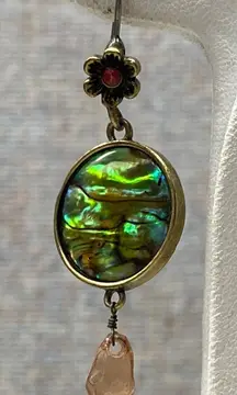 Handmade Abalone Shell Teardrop Hook Earrings in Antique Brass Tone Boho Chic