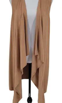 Faux Suede Vest Western Festival Hippie‎ Cowgirl Open Tan Waterfall Retro Size M