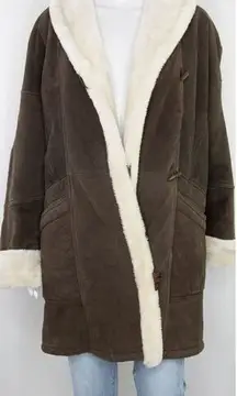 Wilsons penny lane suede shearling lining brown leather coat/jacket, siz…‎