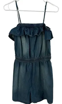 VTG‎ Mossimo Y2K Denim Romper Womens Size M Blue Ruffled Festival Retro Western