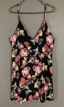 Blu Blush Floral V Neck Spaghetti Strap Dress Tunic Top Size Large