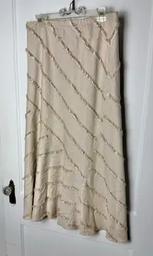 Vintage Lena Gabrielle Pirate Fringe Maxi Skirt Womens 12 Beige Indie Sleaze Y2K
