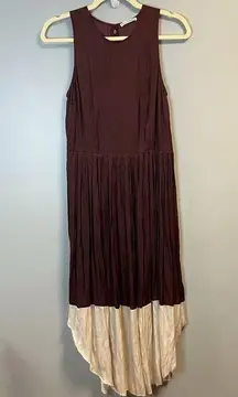 Ulla Johnson Dress Colorblock Maroon Cream Pleated Midi Sheath Raw Hem Sz 4 EUC