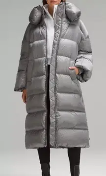 Lululemon Wunder Puff 600 downfill Long Waterproof light grey Puffer jacket Coat