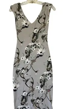 Cushnie Et Ochs Floral Gray Sleeveless Dress Deep‎ V Midi Stretch Bodycon sz XS