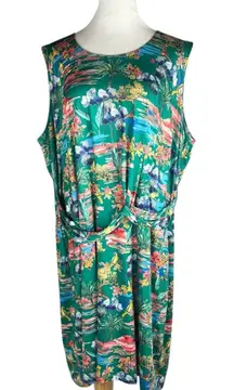 Yumi Sheath Party Cocktail Dress Green Emerald Garden Bird Floral Dress Size 20‎