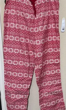Lands' End Women's Red PJ Pants sz L 14/16 soft flannel fair isle winter pajamas