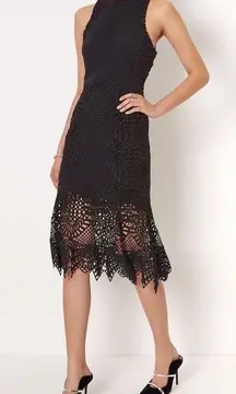black macrame lace scalloped hem fit and flare dress size 2 XS