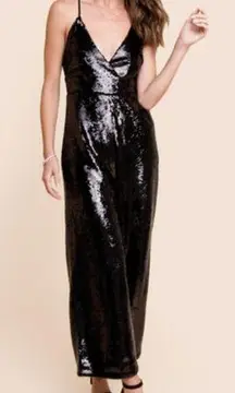 Francesca's  - Limelight Surplice Sequin Jumpsuit in Black