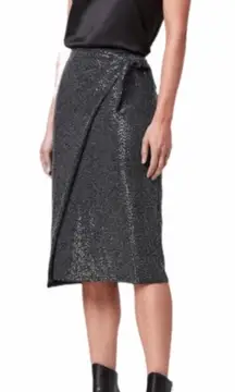 ALL SAINTS Allegra Shimmer Side Tie Wrap Midi Skirt Black 8