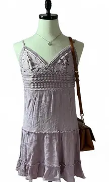 Love Tree‎ Crochet Lace Backless Mini Dress Sleeveless Ruffle Hem Purple