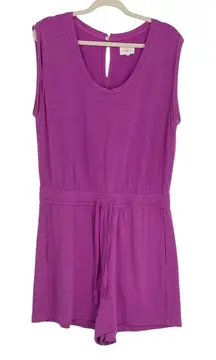 Lou and Grey Women's Scoop Neck Sleeveless Fushia Terry Romper W/ Pockets Large