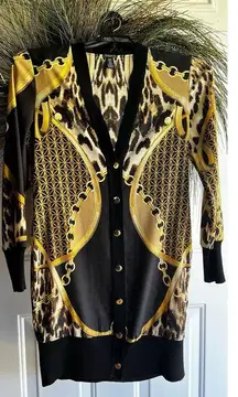 Black Label by Chicos Mixed print  gold & cream Womens Duster Size 00