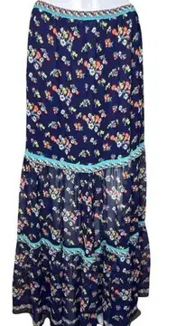 Sophie Max Skirt Womens Medium Skirt Blue Pink Floral Tiered Peasant Skirt Boho