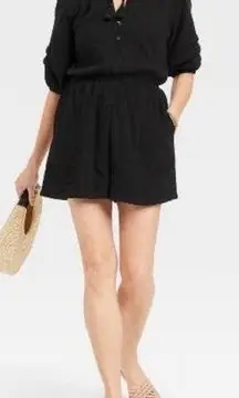 Knox Rose Gauze Romper Black Size S Half Sleeve Shorts Lined Cotton One Piece