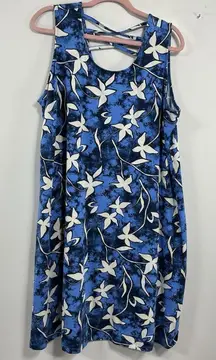Womans D & Co Pullover Beach Coverup XL Sleeveless Blue Floral