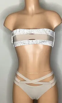 New. PQ taupe and bone bandeau bikini. M-top/S-bottom. Retails $168