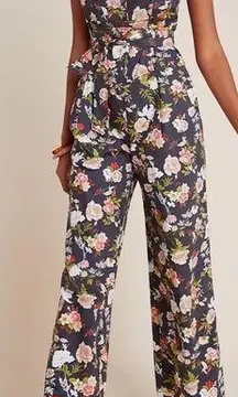 Anthropologie X Current Air Clea Wide Leg Belted Button Front Jumpsuit Floral