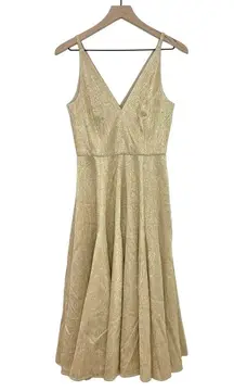 Dress the Population Delilah Plunging A-Line Party Dress Gold Cocktail Small