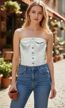 NWT ZARA BLOGGERS FAV DENIM SHINY CORSET TOP SMALL