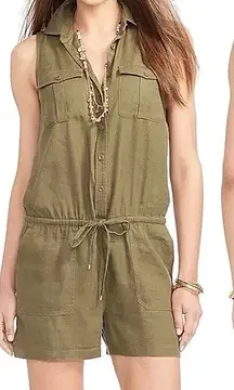 Lauren Ralph Lauren Olive Green Sleeveless Button Up Utility Romper Shorts Sz 4