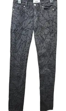 PAIGE Gray Black Leaf Botanical Print Mid Rise Slim Skyline Skinny Jeans Size 29
