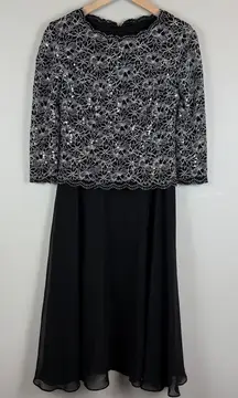 Alex‎ Evenings Sequin Midi Dress Women 4 Black Mock Chiffon Skirt Formal Event