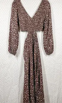 Petal + Pup Brown Floral Smocked Open‎ Sides Boho Maxi Dress