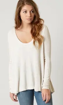 We The Free People Sz M Malibu Thermal Top Oatmeal Heather Scoop Neck Oversized