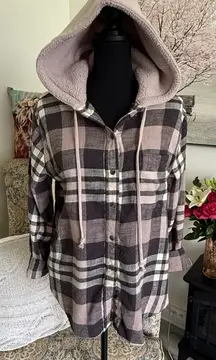 American Eagle Outfitters Pink and Black Plaid Jacket Oversized Fit