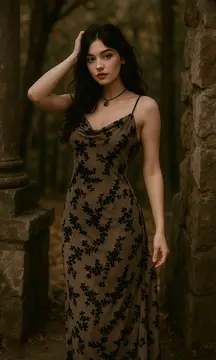 Sheer Floral Mesh Dress Midi Length Spaghetti Strap Romantic Whimsigoth Fairy