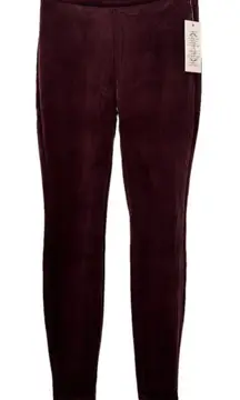 Nanette Lepore Burgundy Red Crushed‎ Velvet Ribbed Mid Rise Leggings Size XS