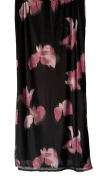 Lovefire Floral Print Maxi Skirt Large Pink Black Sheer Whimsigoth Grunge Fairy