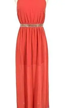 The Clothing Company Rhinestone Metallic Trimmed Maxi Dress Rose Size Small NWT