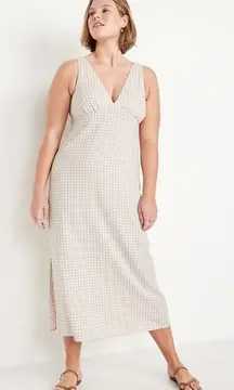 Old Navy Sleeveless Linen-Blend Smocked Tie-Back Gingham Maxi Shift Dress