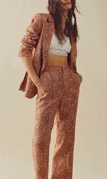 NWT  Linen Blend Floral Maggie 2pc Suit Blazer Pants Set