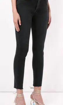 RE/DONE Originals High Rise Ankle Crop Jeans Faded‎ Black 25 Raw Hem Button Fly