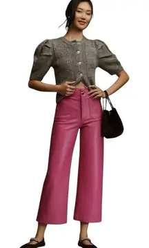 NWT Anthropologie Maeve Colette Fuchsia Pink Wide Leg Cropped Vegan Leather 26
