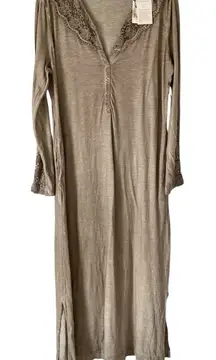 Soft Surroundings NWTs Taupe Tan Lace Trim Nightgown Sleep shirt Loungewear