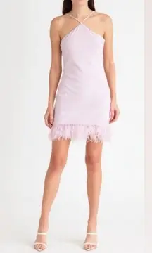 New SAYLOR Ainsley halter Feather Trim Mini Dress size S