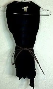 Belle Du Jour Black Ruffle Sheer Vest Small Boho Layering Belted Festival Goth