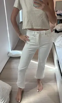 Express Cropped Flare White Jeans