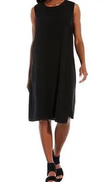 Eileen Fisher  Black Silk Shift Dress size Large Lightweight Georgette Crepe