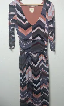 Maeve Multicolored Chevron Long Sleeve V-Neck‎ Sheath Dress